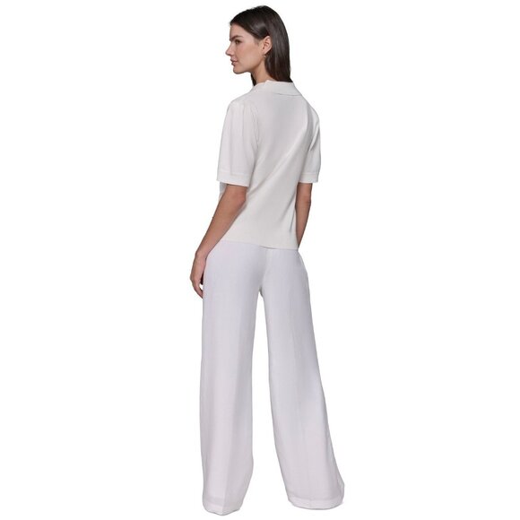 KARL LAGERFELD PARIS Women's Short-Sleeve Polo Sweater Ivory Size S MSRP $79 - Picture 6 of 6